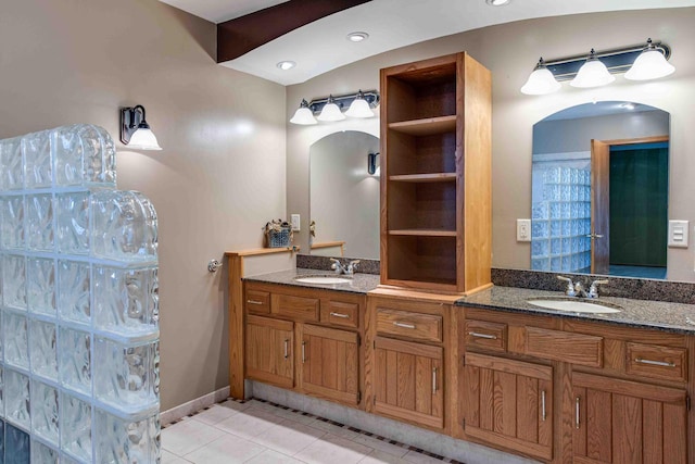 8200 43rd Ave, Kenosha, WI 53142 - bathroom with tile patterned floors, double vanity, and recessed lighting