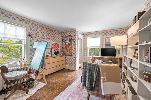 215 W Walworth St, Elkhorn, WI 53121 - office space featuring wallpapered walls, wood finished floors, and baseboards