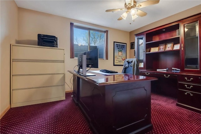 N5502 90th St, Elmwood, WI 54740 - office area with dark carpet, a ceiling fan, and baseboards