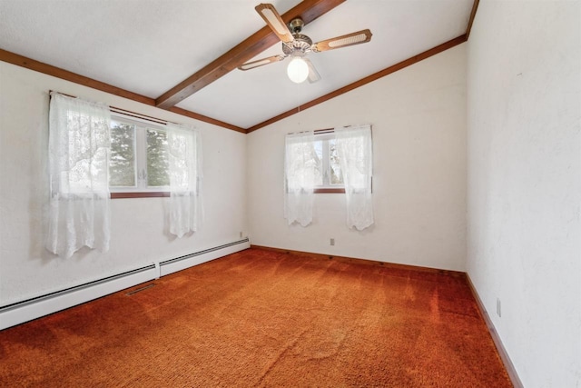 N8584 Snake Rd, Elkhart Lake, WI 53020 - empty room featuring baseboard heating, carpet floors, and ceiling fan