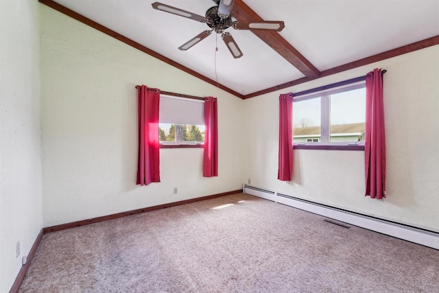 N8584 Snake Rd, Elkhart Lake, WI 53020 - carpeted empty room with a baseboard heating unit, a ceiling fan, healthy amount of natural light, and baseboards