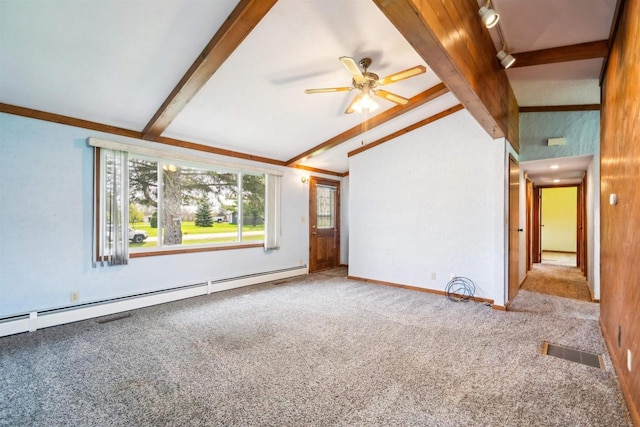 N8584 Snake Rd, Elkhart Lake, WI 53020 - carpeted spare room with a baseboard heating unit, ceiling fan, and baseboards