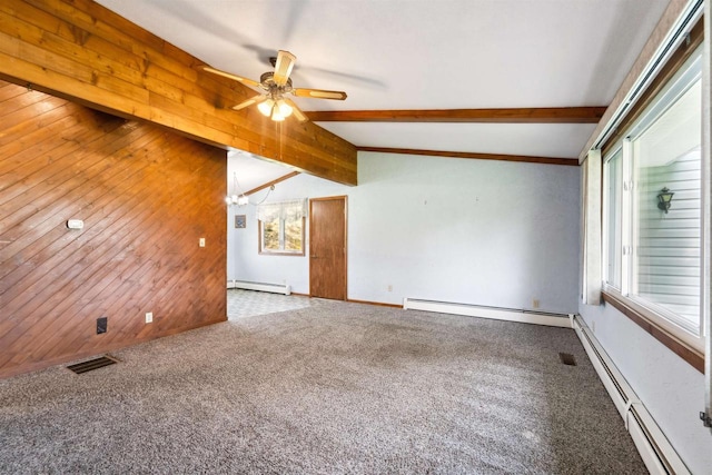 N8584 Snake Rd, Elkhart Lake, WI 53020 - unfurnished room with a baseboard heating unit, carpet floors, a ceiling fan, and a chandelier