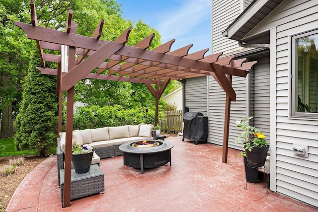 956 Kingston Cir, Sun Prairie, WI 53590 - view of patio with area for grilling, an outdoor living space with a fire pit, and a pergola