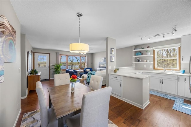 1141 134th Ave, Amery, WI 54001 - dining room with hardwood / wood-style floors, a textured ceiling, and baseboards
