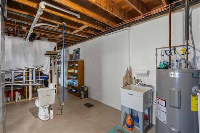 1141 134th Ave, Amery, WI 54001 - unfinished basement with electric water heater and concrete block wall