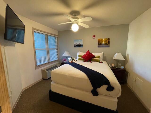 123 Center St Unit 101, Lake Geneva, WI 53147 - carpeted bedroom featuring ceiling fan and baseboards
