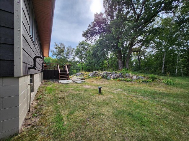 1451 90th Ave, Amery, WI 54001 - view of green lawn with a deck and stairs