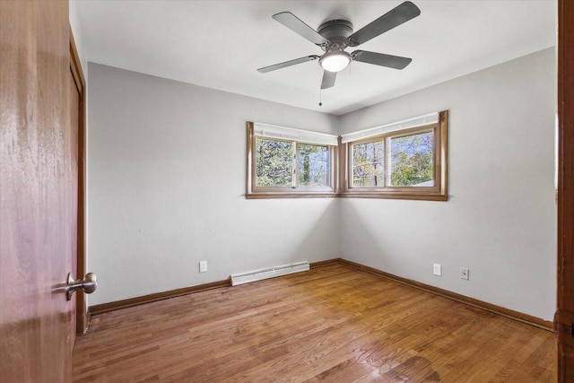 7224 Dartmoor Ave, Greendale, WI 53129 - spare room featuring light wood-style floors, baseboards, a ceiling fan, and a baseboard radiator