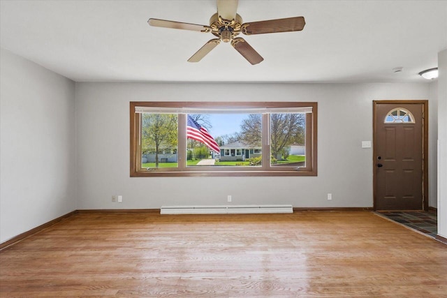 7224 Dartmoor Ave, Greendale, WI 53129 - entrance foyer with baseboard heating, healthy amount of natural light, light wood-style floors, and a ceiling fan