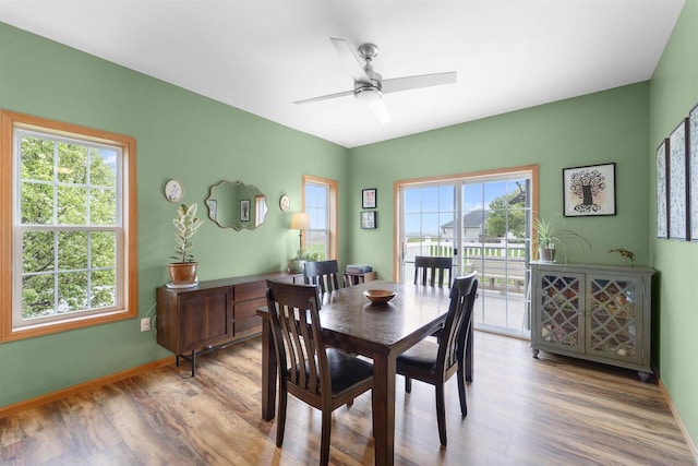 575 Fargo Trl, Middleton, WI 53562 - dining area featuring wood finished floors, ceiling fan, and baseboards