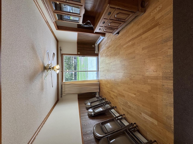 201 Broadway St, Rollingstone, MN 55969 - unfurnished living room with wood walls and a textured wall