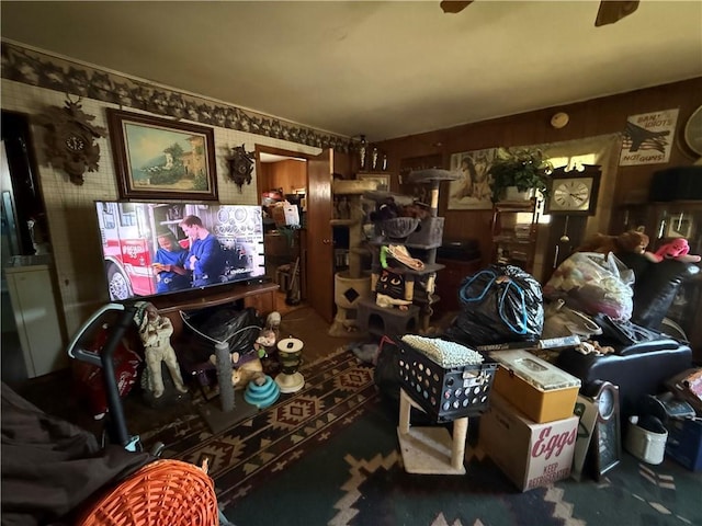 living room featuring wallpapered walls