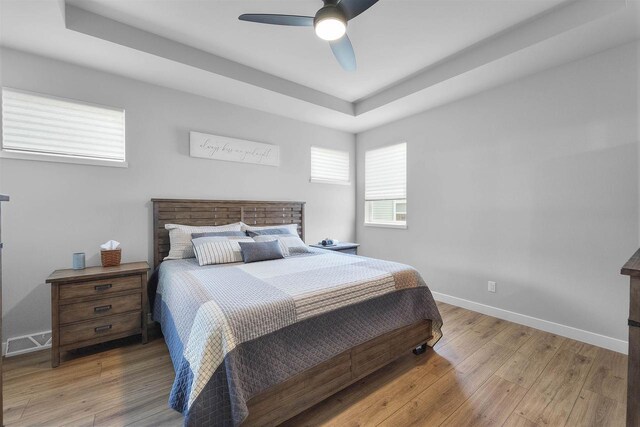 2149 Rosenberg Ln, Sun Prairie, WI 53590 - bedroom with light wood-style floors, a raised ceiling, and baseboards