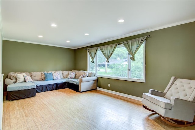 19333 59th Ave, Chippewa Falls, WI 54729 - living room with baseboards, crown molding, recessed lighting, and wood finished floors
