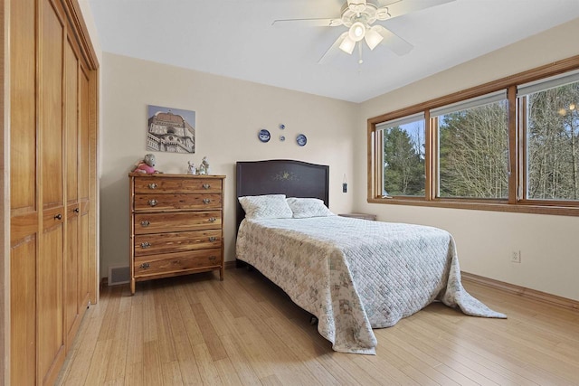 1229 Riverwood Ln, Sobieski, WI 02413 - bedroom featuring light wood-style flooring, a ceiling fan, and baseboards