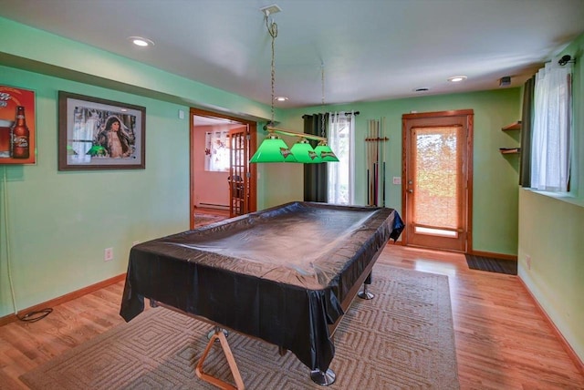 717 Larvik Ln, Stoughton, WI 53589 - game room with baseboards, wood finished floors, billiards, and recessed lighting