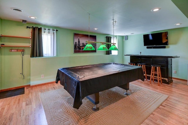 717 Larvik Ln, Stoughton, WI 53589 - game room with wood finished floors, baseboards, billiards table, bar, and recessed lighting