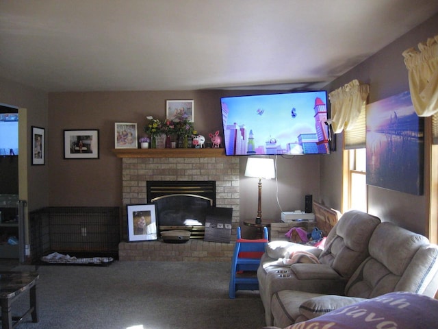 3006 Ancestor Way, Green Bay, WI 54313 - carpeted living area featuring a brick fireplace