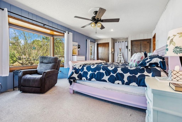 111 Rolphs Point Dr, Shell Lake, WI 54871 - bedroom featuring multiple windows, carpet floors, ceiling fan, and a textured ceiling