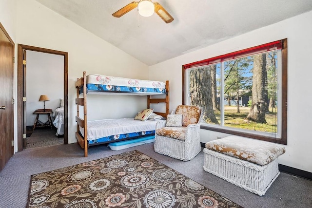 111 Rolphs Point Dr, Shell Lake, WI 54871 - bedroom featuring carpet flooring, vaulted ceiling, and ceiling fan