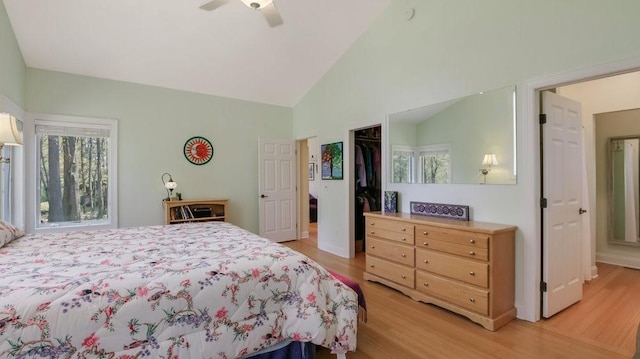 12384 98th St, Chippewa Falls, WI 54729 - bedroom with light wood finished floors, multiple windows, a closet, and high vaulted ceiling