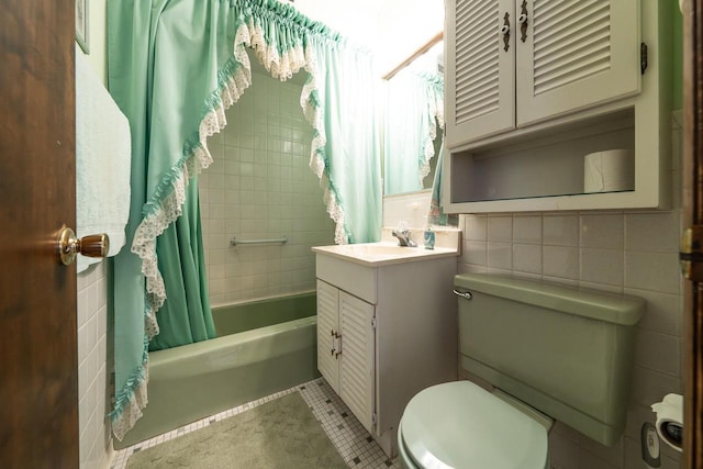 205 Country Club Dr Unit 3D, Lake Geneva, WI 53147 - full bath with toilet, vanity, tile patterned floors, shower / bath combination with curtain, and tile walls