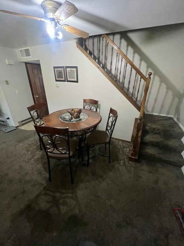 8657 N 73rd St, Milwaukee, WI 53223 - dining area featuring a ceiling fan, stairs, and carpet flooring