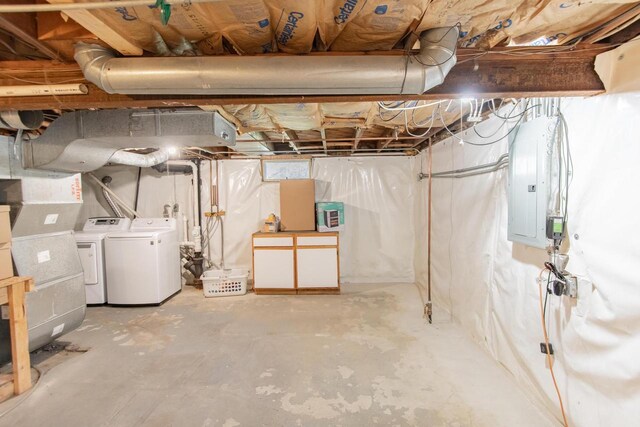 552 11th St, Kenosha, WI 53140 - unfinished below grade area featuring washing machine and dryer and electric panel