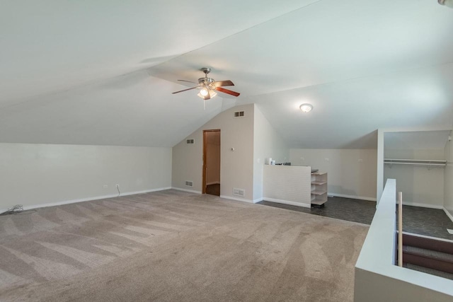 552 11th St, Kenosha, WI 53140 - additional living space with carpet, a ceiling fan, lofted ceiling, and baseboards
