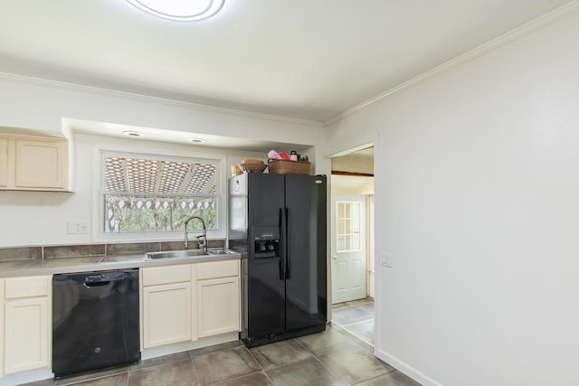 552 11th St, Kenosha, WI 53140 - kitchen with black appliances, a sink, and crown molding