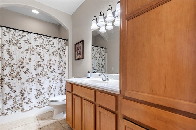 2583 Countryside Ln, Richfield, WI 53076 - bathroom featuring tile patterned floors, toilet, vanity, and curtained shower