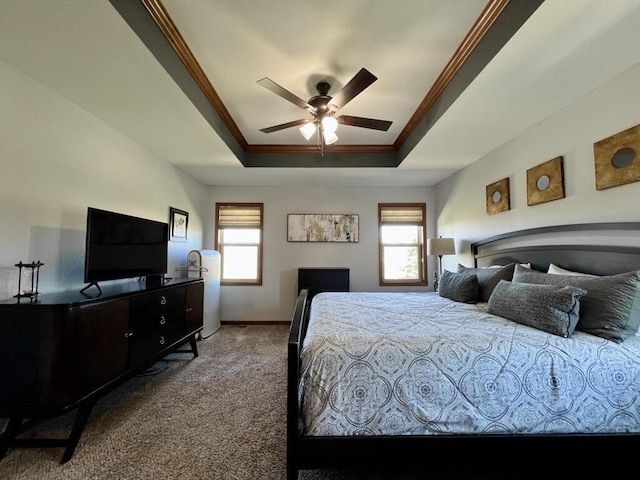 3960 Scenic Way Unit 4, Franksville, WI 53126 - bedroom with carpet, crown molding, a raised ceiling, multiple windows, and baseboards