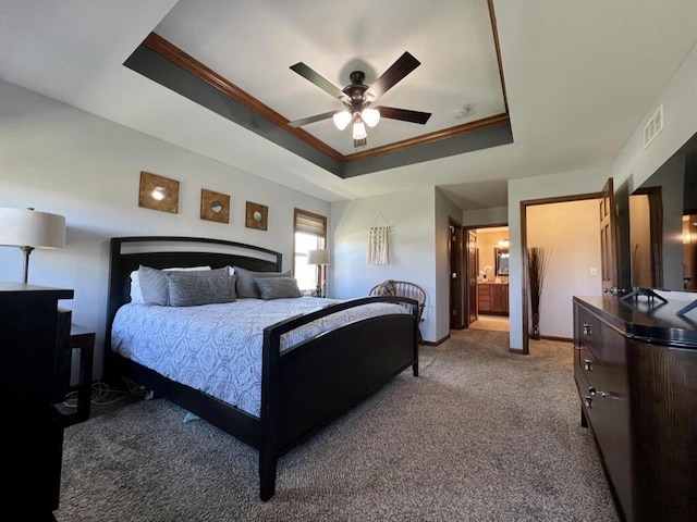 3960 Scenic Way Unit 4, Franksville, WI 53126 - bedroom with a raised ceiling, carpet, crown molding, and ceiling fan