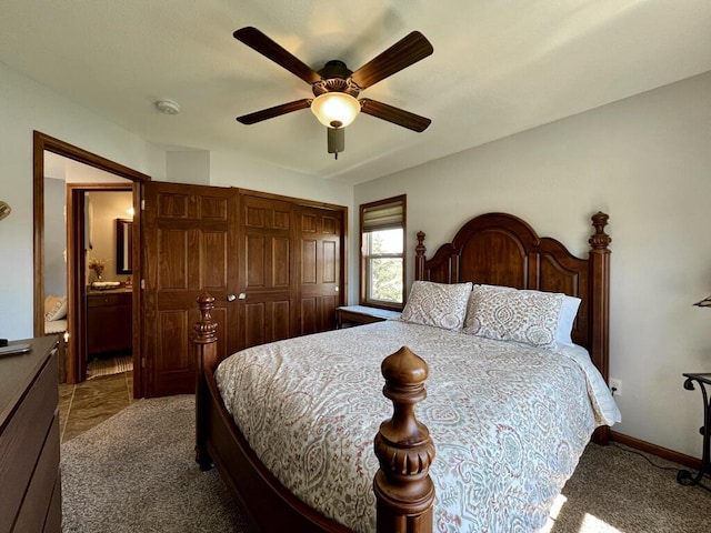 3960 Scenic Way Unit 4, Franksville, WI 53126 - carpeted bedroom with a closet, a ceiling fan, and connected bathroom
