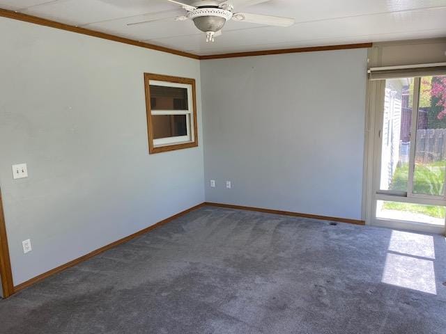 301 E Coldspring Ave, Madison, WI 53716 - carpeted empty room featuring ornamental molding, ceiling fan, and baseboards