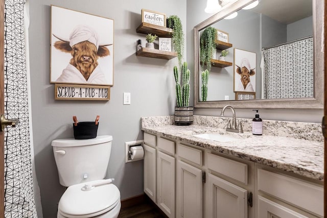 7929 N Pine View Dr, Edgerton, WI 53534 - bathroom with toilet, vanity, and wood finished floors