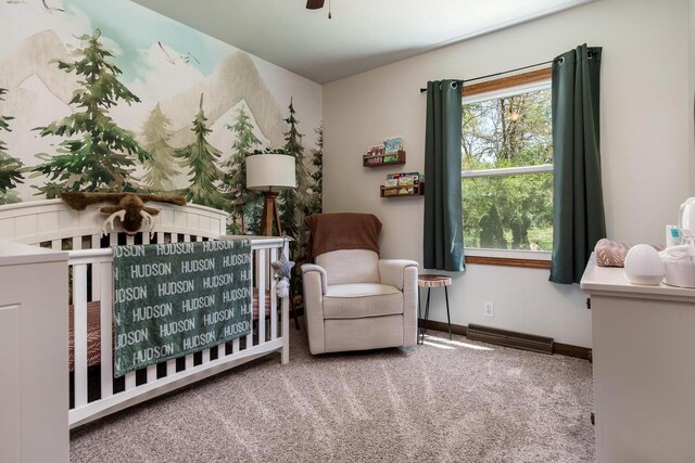 7929 N Pine View Dr, Edgerton, WI 53534 - carpeted bedroom featuring multiple windows, a crib, and baseboards