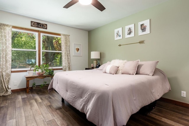 7929 N Pine View Dr, Edgerton, WI 53534 - bedroom featuring hardwood / wood-style flooring, baseboards, and a ceiling fan