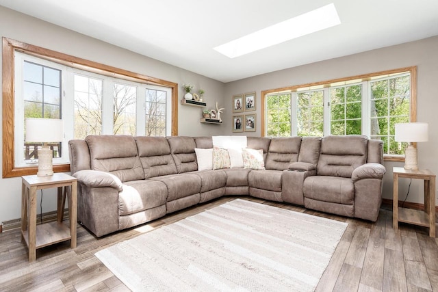 7929 N Pine View Dr, Edgerton, WI 53534 - living area featuring a skylight and light wood-style floors
