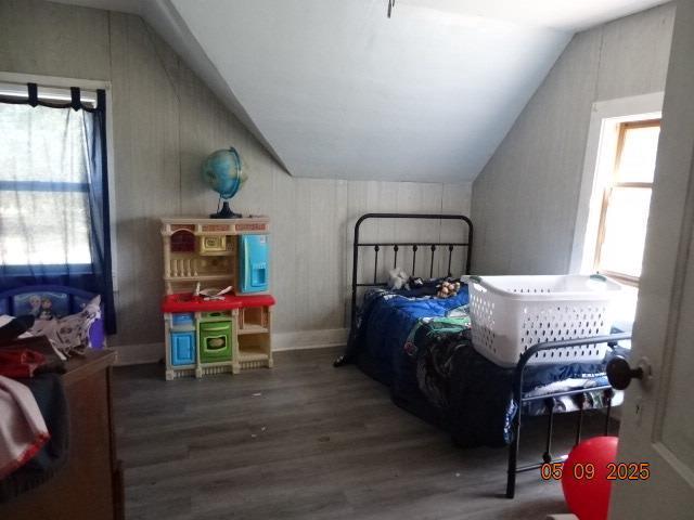 413 S Howard St, Princeton, WI 54968 - bedroom with vaulted ceiling, wood finished floors, and multiple windows
