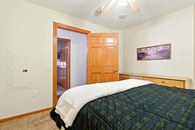 1822-3 Parkland Dr Unit 0703, Arkdale, WI 54613 - carpeted bedroom featuring baseboards, electric panel, and a ceiling fan