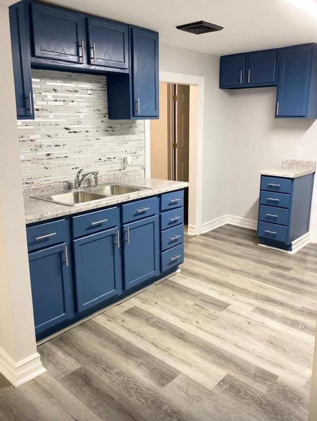 1952 S Wisconsin Ave, Beloit, WI 53511 - kitchen with blue cabinets, a sink, and baseboards