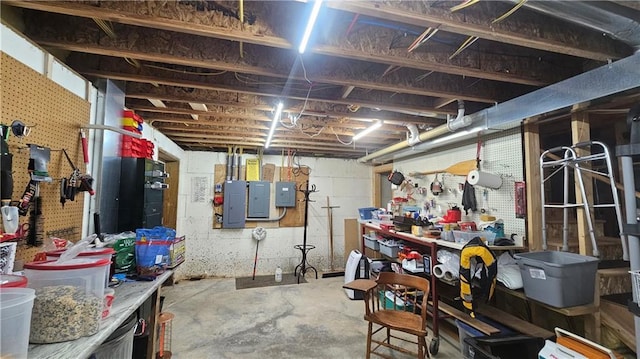9138 W Johnson Rd, Hayward, WI 54843 - unfinished basement with electric panel and a workshop area