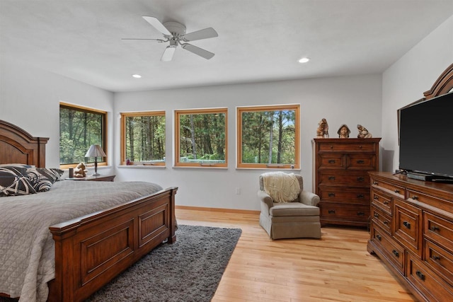 2191 County Road G, Nekoosa, WI 54457 - bedroom featuring light wood-style floors, recessed lighting, a ceiling fan, and baseboards