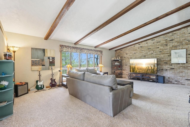 W343N7303 N Pole Ln, Oconomowoc, WI 53066 - carpeted living area featuring brick wall