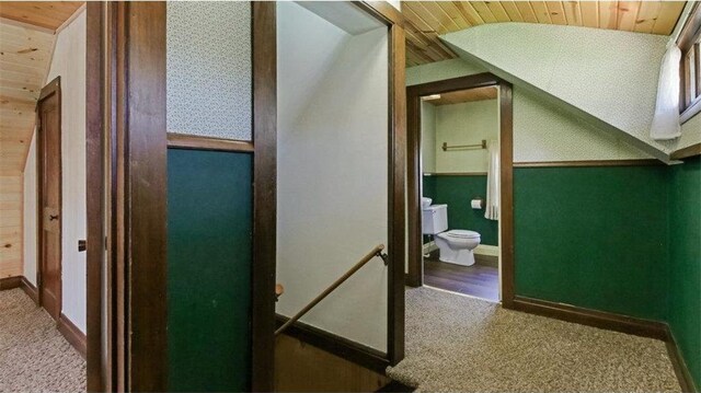 41 E Euclid Ave, Barron, WI 54812 - corridor featuring vaulted ceiling, baseboards, carpet flooring, and wooden ceiling