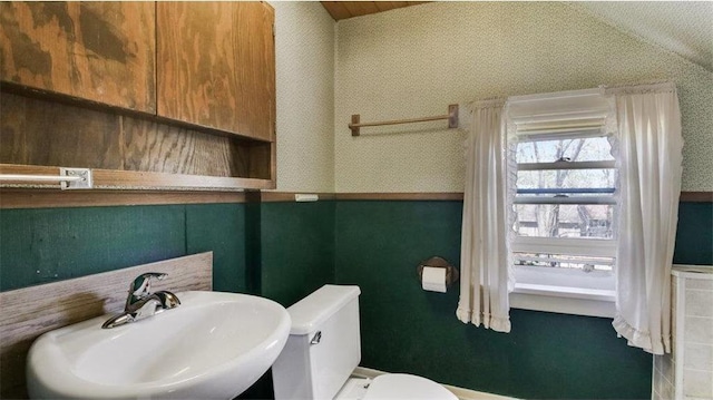41 E Euclid Ave, Barron, WI 54812 - bathroom with a sink, toilet, and wallpapered walls