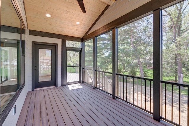 713 Kennedy St, Sauk City, WI 53583 - unfurnished sunroom featuring vaulted ceiling and a ceiling fan