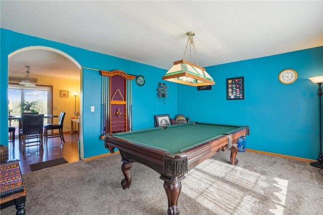 2136 62nd St, Somerset, WI 54025 - game room with arched walkways, carpet floors, billiards, and baseboards
